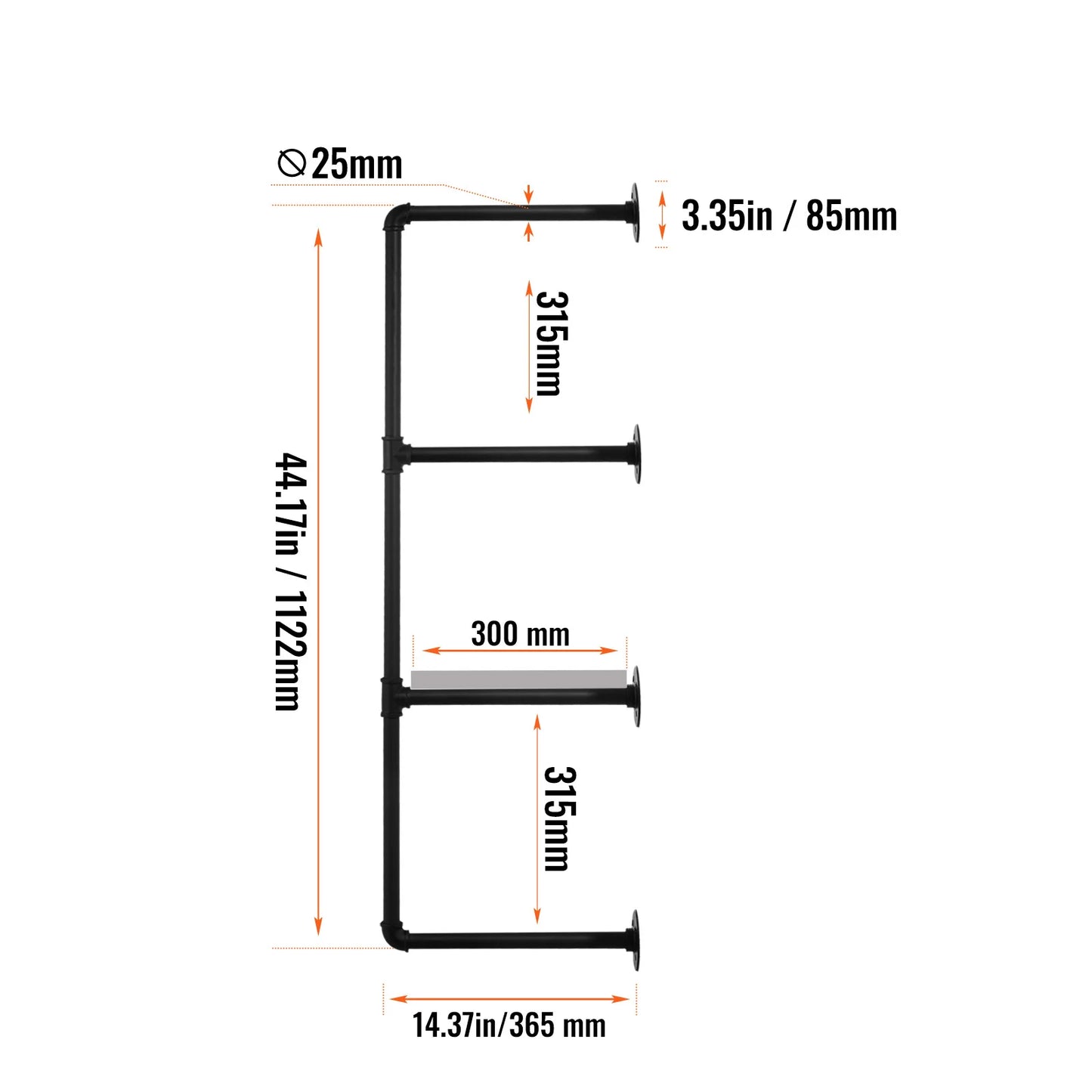 SucceBuy Industrial Pipe Shelf Wall-Mount Floating Rustic Wood Shelves Bracket Storage Rack Sundries Holder for Kitchen Bedroom