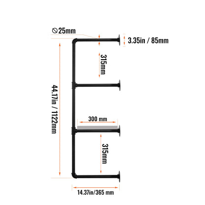 SucceBuy Industrial Pipe Shelf Wall-Mount Floating Rustic Wood Shelves Bracket Storage Rack Sundries Holder for Kitchen Bedroom
