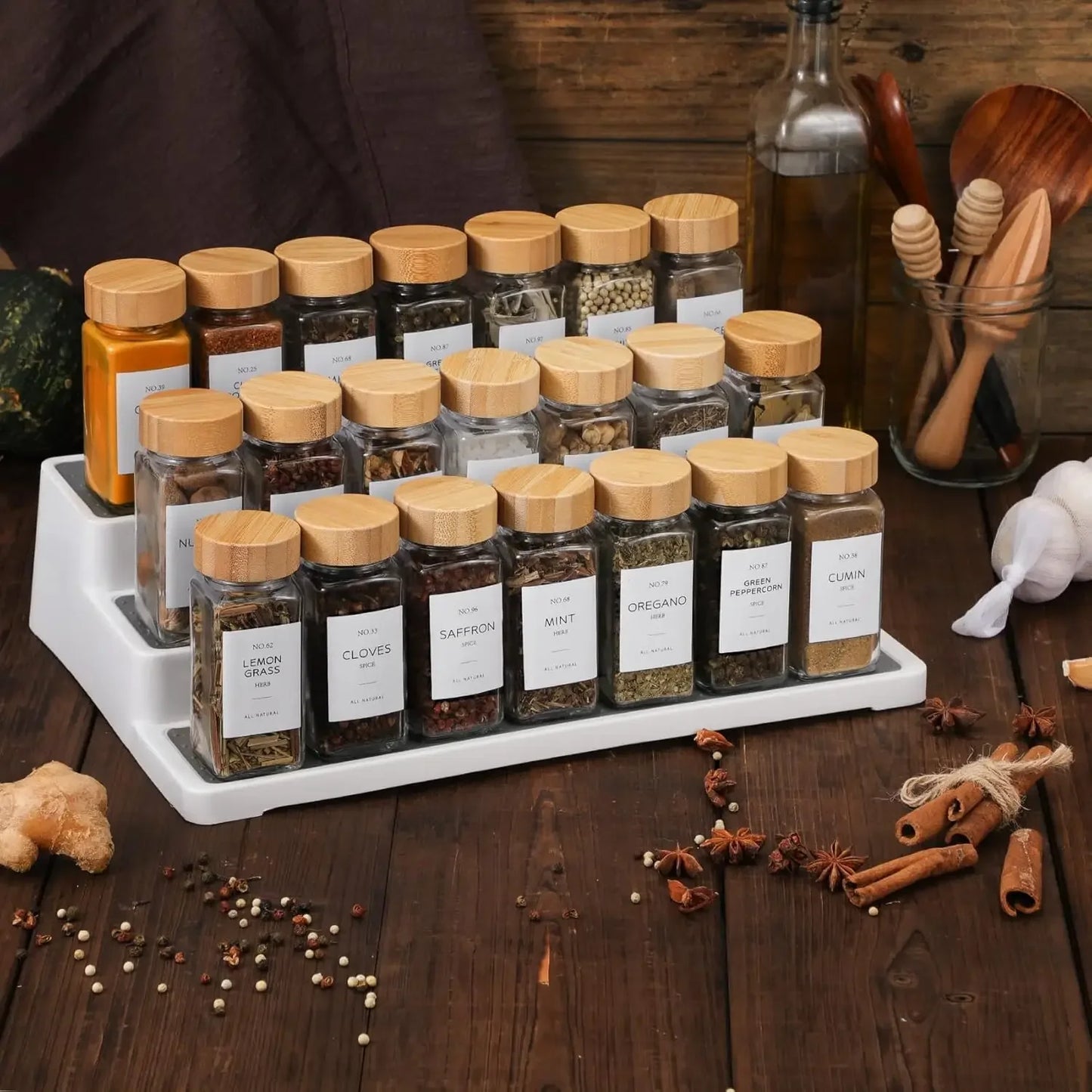 24 Pcs Glass Spice Jars with Bamboo Lids,