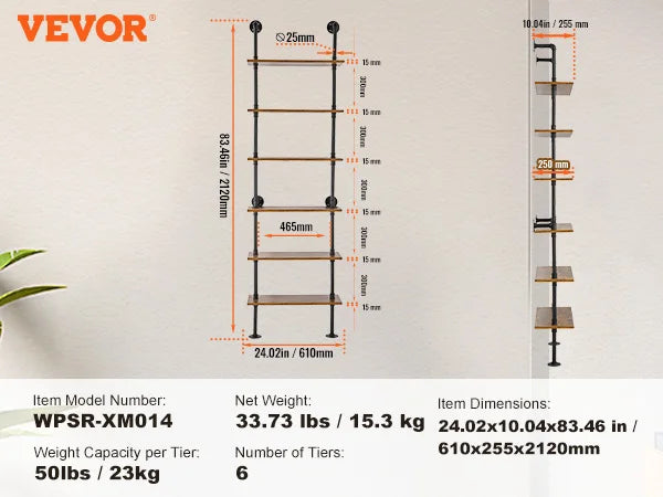 SucceBuy Industrial Pipe Shelf Wall-Mount Floating Rustic Wood Shelves Bracket Storage Rack Sundries Holder for Kitchen Bedroom