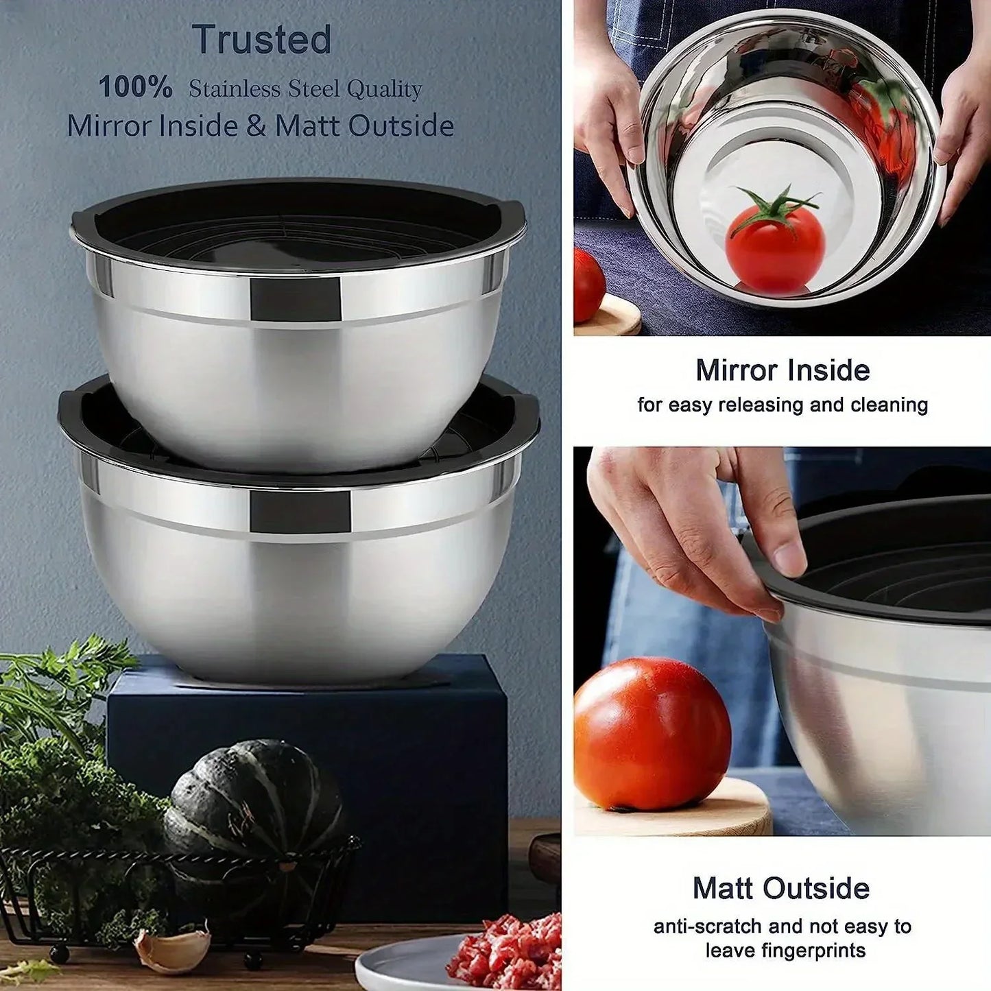 5-Piece Stainless Steel Nesting Mixing Bowl Set