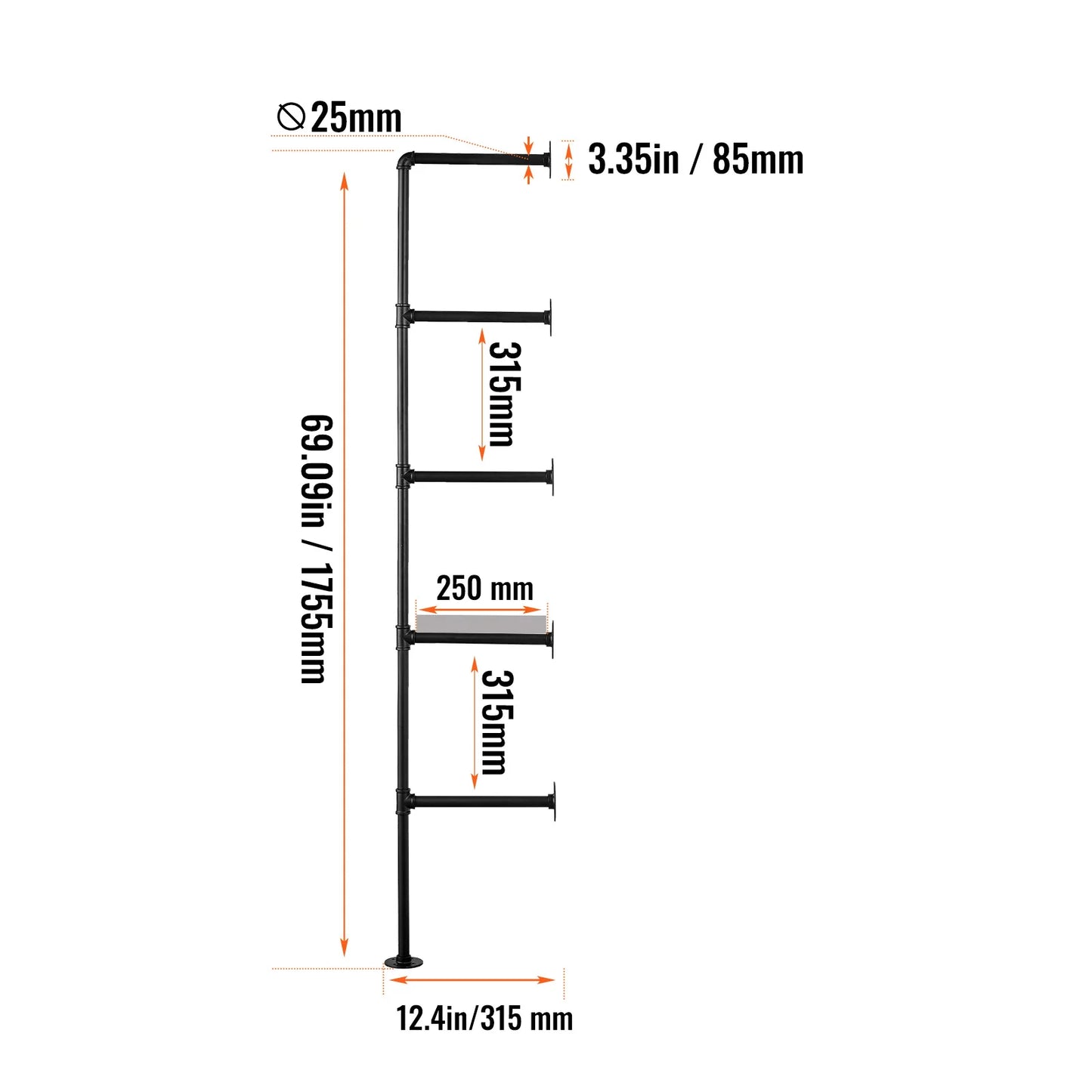 SucceBuy Industrial Pipe Shelf Wall-Mount Floating Rustic Wood Shelves Bracket Storage Rack Sundries Holder for Kitchen Bedroom