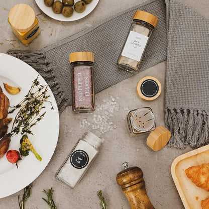 24 Pcs Glass Spice Jars with Bamboo Lids,