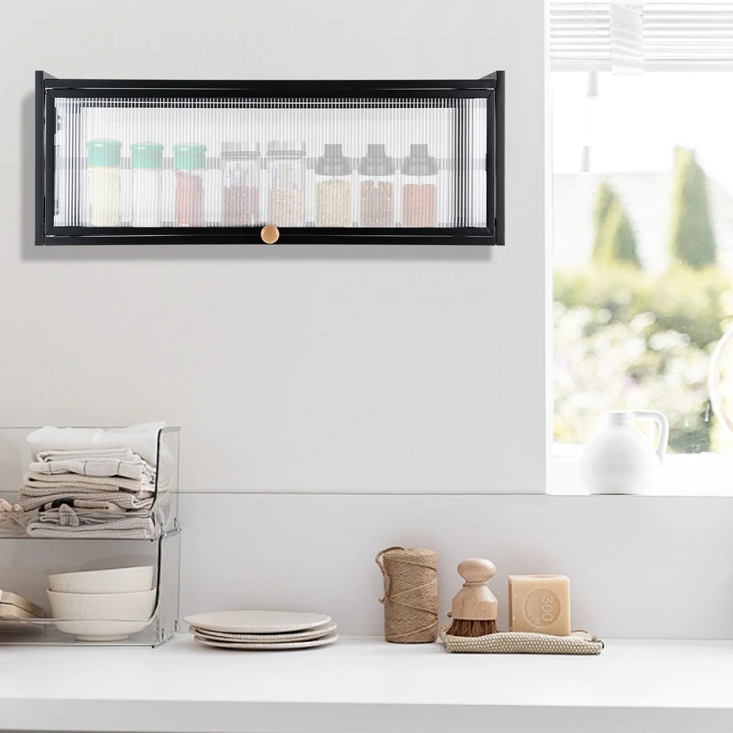 Black Wall-Mounted Cabinet Flip-Up Door