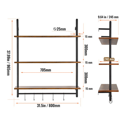 SucceBuy Industrial Pipe Shelf Wall-Mount Floating Rustic Wood Shelves Bracket Storage Rack Sundries Holder for Kitchen Bedroom