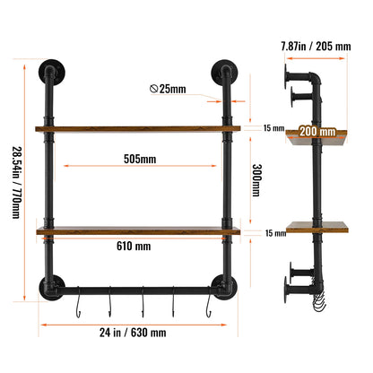 SucceBuy Industrial Pipe Shelf Wall-Mount Floating Rustic Wood Shelves Bracket Storage Rack Sundries Holder for Kitchen Bedroom