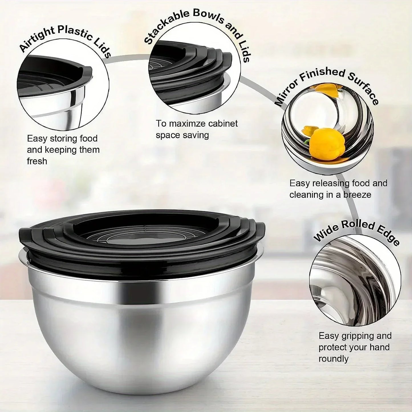 5-Piece Stainless Steel Nesting Mixing Bowl Set