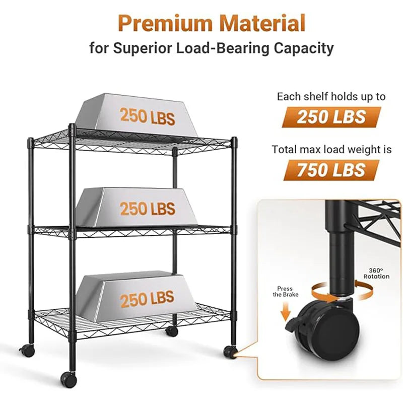Heavy Duty 3-Shelf Shelving with Wheels