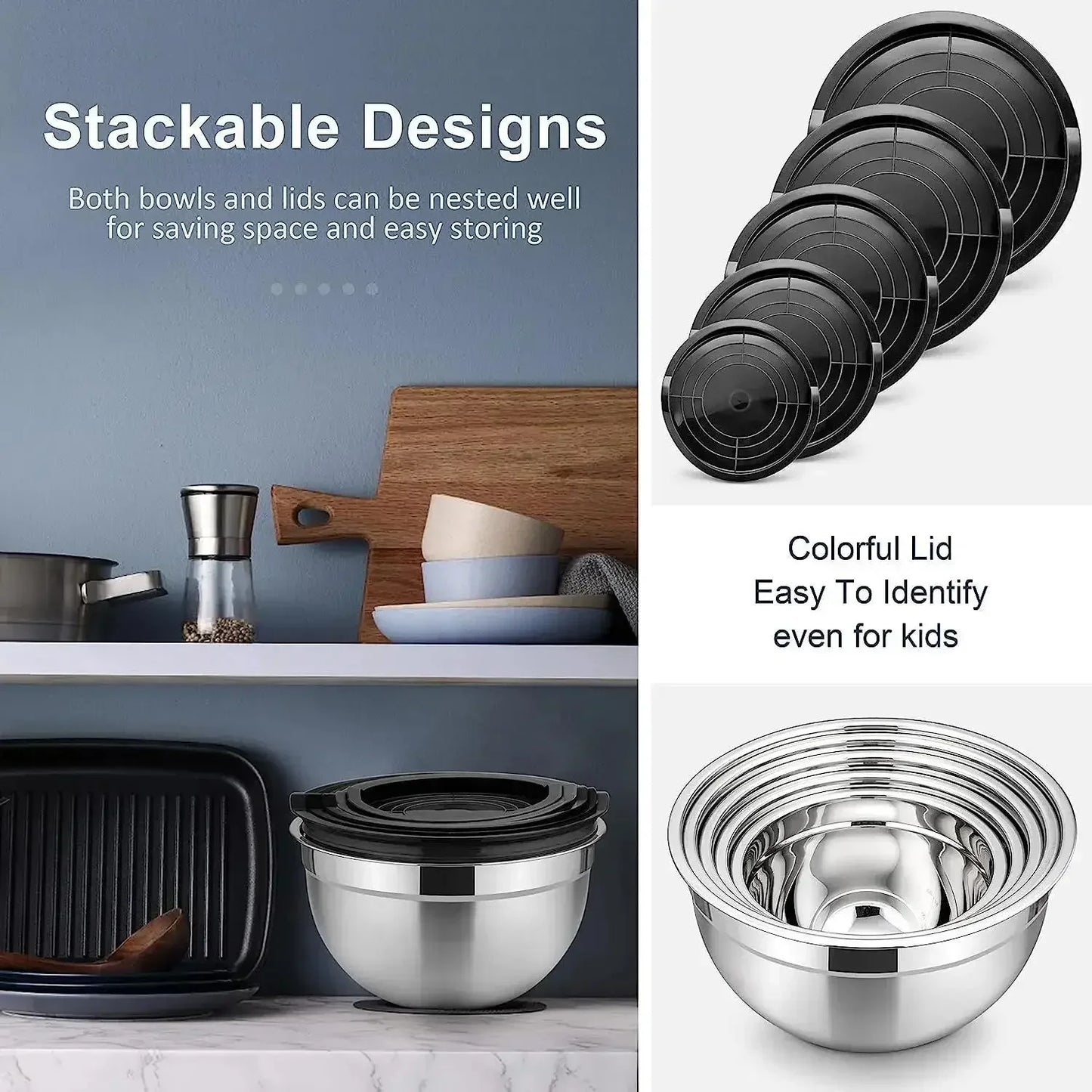 5-Piece Stainless Steel Nesting Mixing Bowl Set