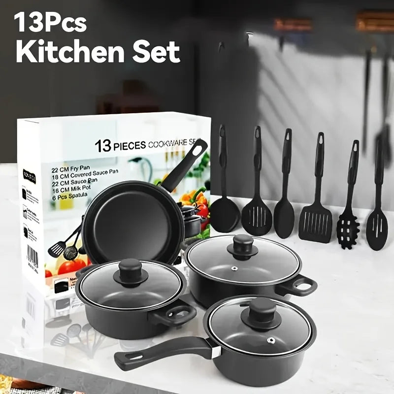 13-Piece Nonstick Cookware Set Black -